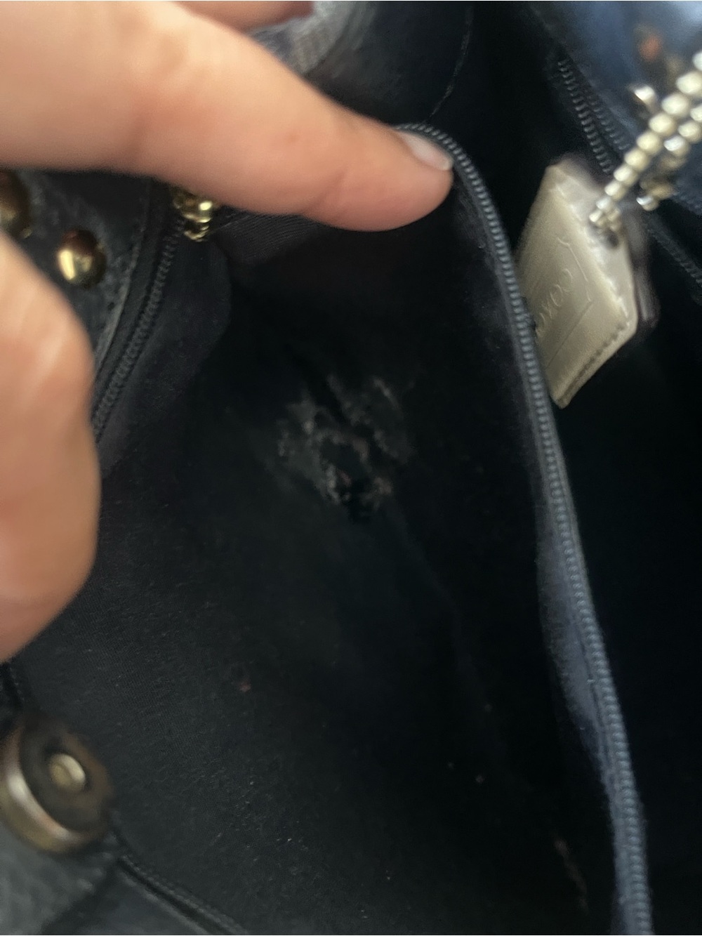 Coach Dempsey Tote  signature denim and a circular leather logo patch. - Picture 8 of 9
